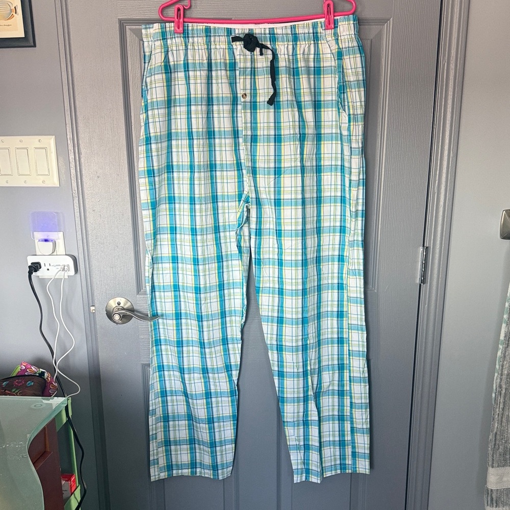 Plaid Men's Lounge Pants in Blue and White